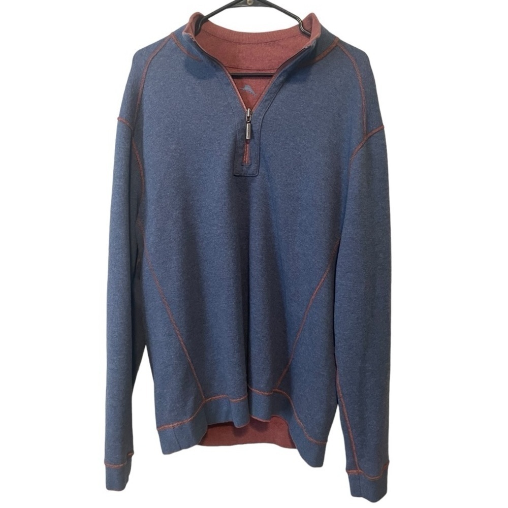 Tommy Bahama Flipside Fully Reversible 1/4 Zip Pullover Blue And Maroon Red Nwot